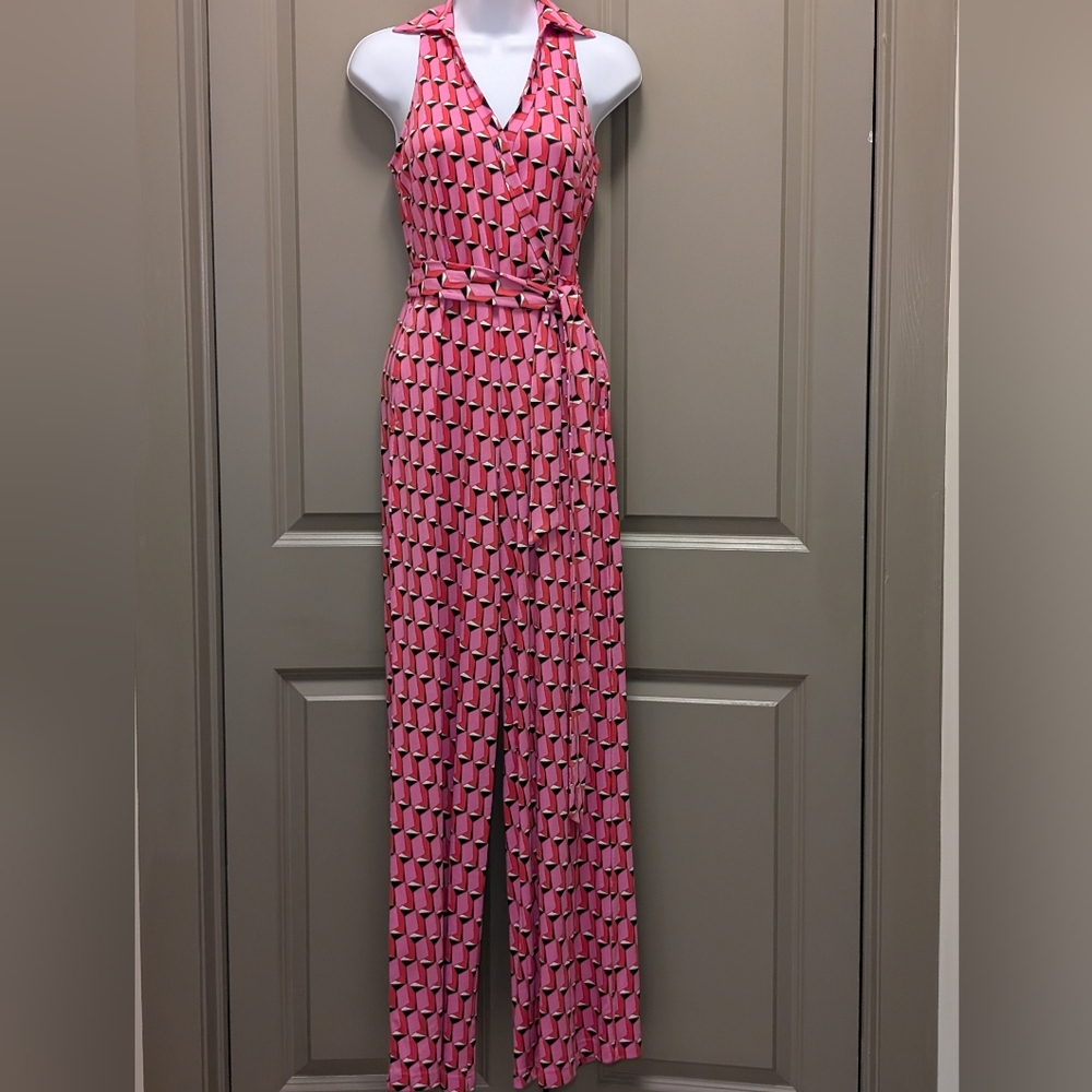Diane Von Furstenberg Pink Geometric Sleeveless Jumpsuit
